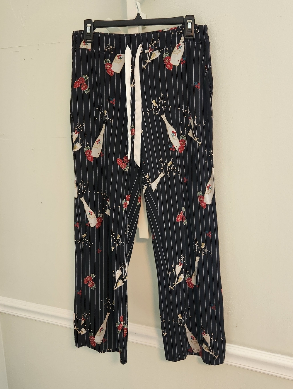 Soma Lounge Pants Medium Navy Pinstripe Champagne Print Cotton Modal Like New! - Picture 2 of 10